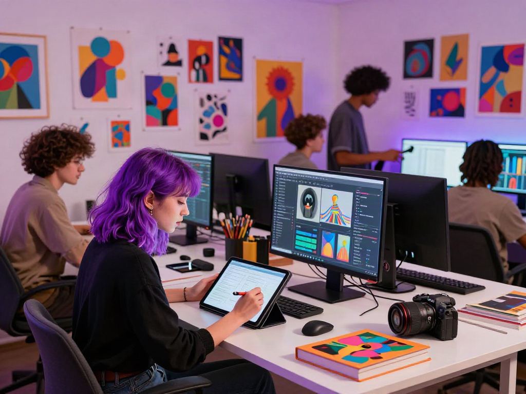 Creative team designing innovative nsfw ai visuals in a vibrant studio.